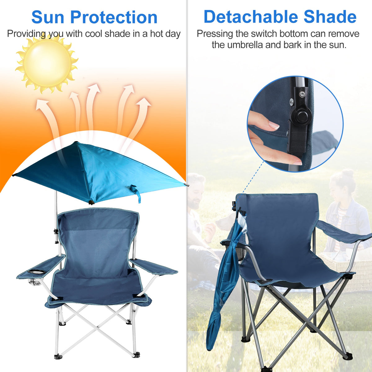 Foldable Camping Chair with Adjustable Canopy – Blue