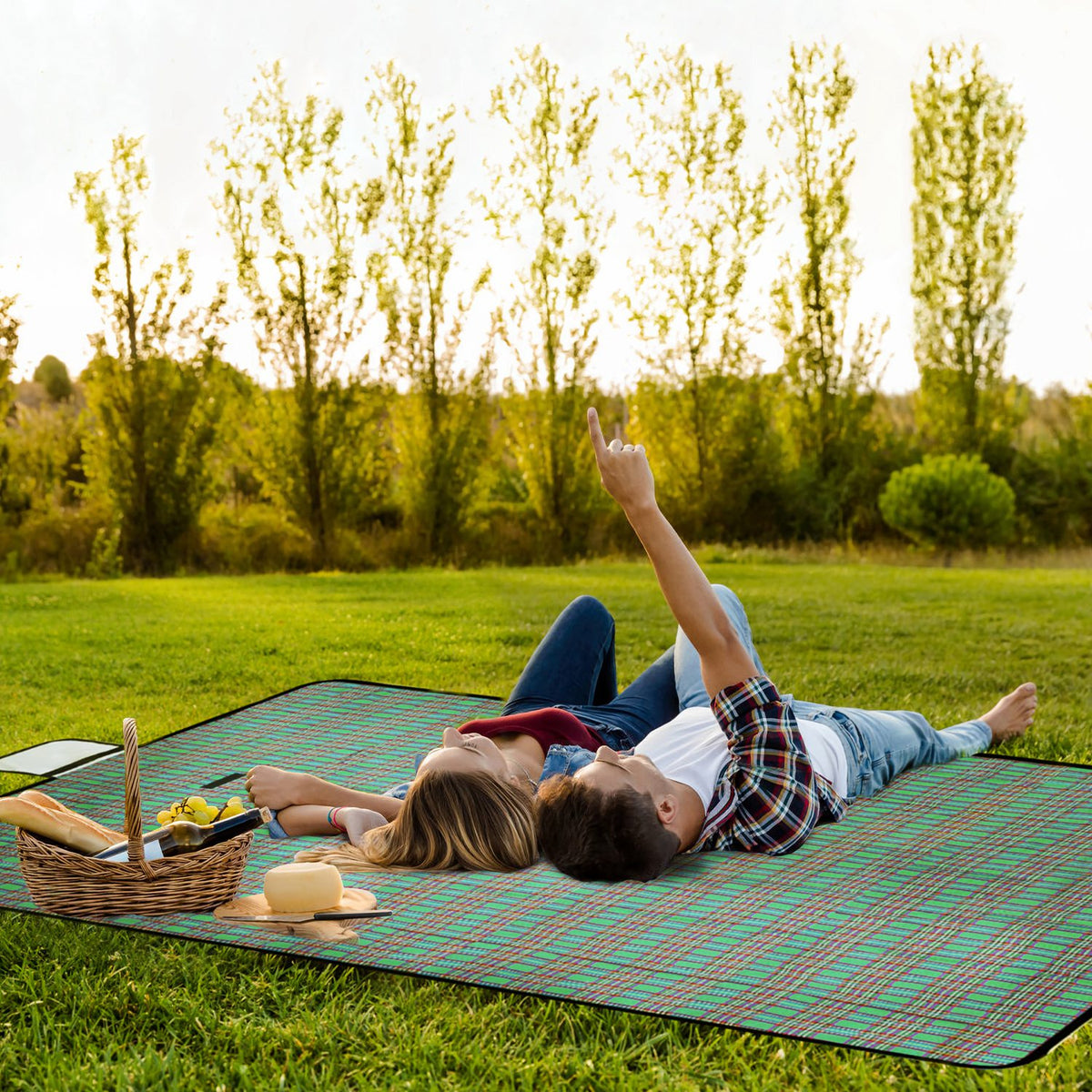 Green Plaid 60" × 78" Waterproof Picnic Blanket