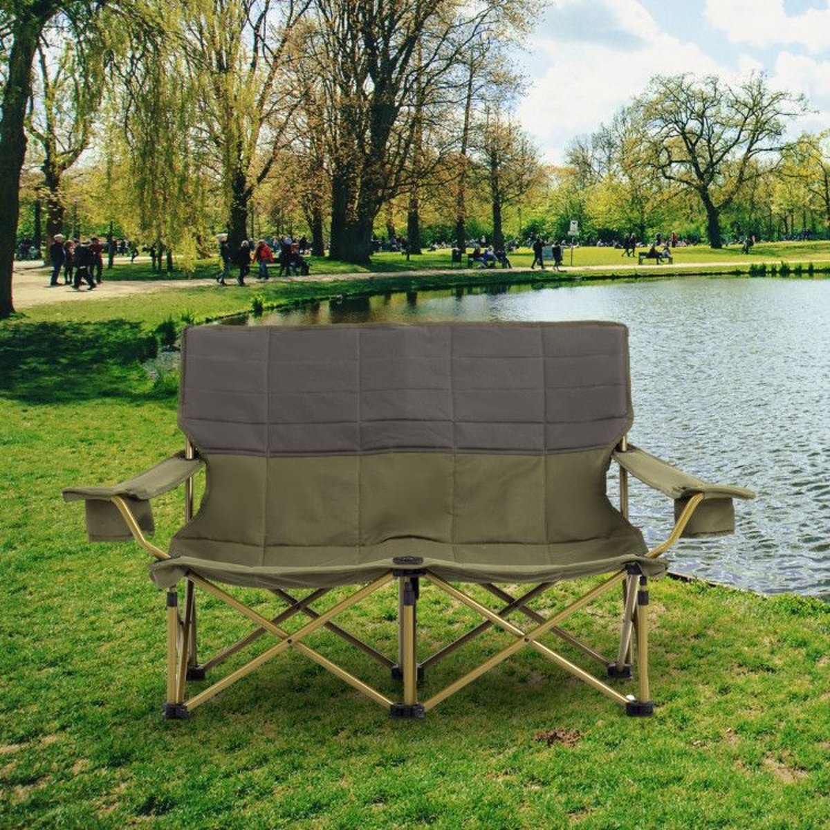 Double Loveseat Camping Chair - 660 lb Capacity, Folding, Cup Holders (Carry Bag) — outdoor chairs, angled view