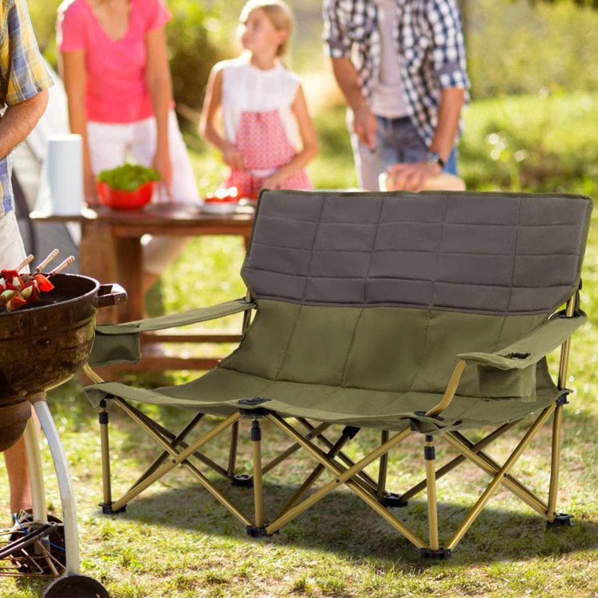 Double Loveseat Camping Chair - 660 lb Capacity, Folding, Cup Holders (Carry Bag) — outdoor chairs, back view