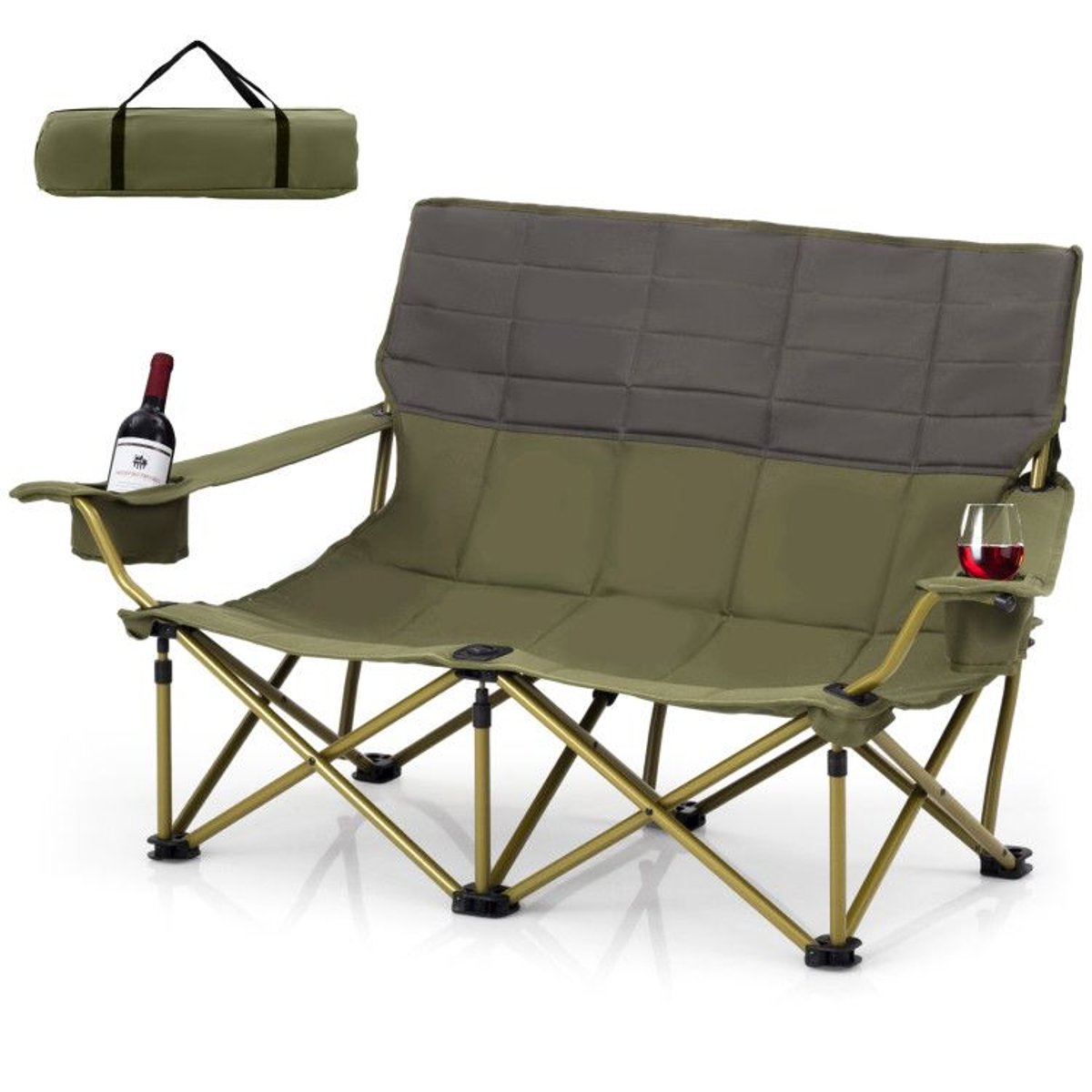 Double Loveseat Camping Chair - 660 lb Capacity, Folding, Cup Holders (Carry Bag) — outdoor chairs, detail
