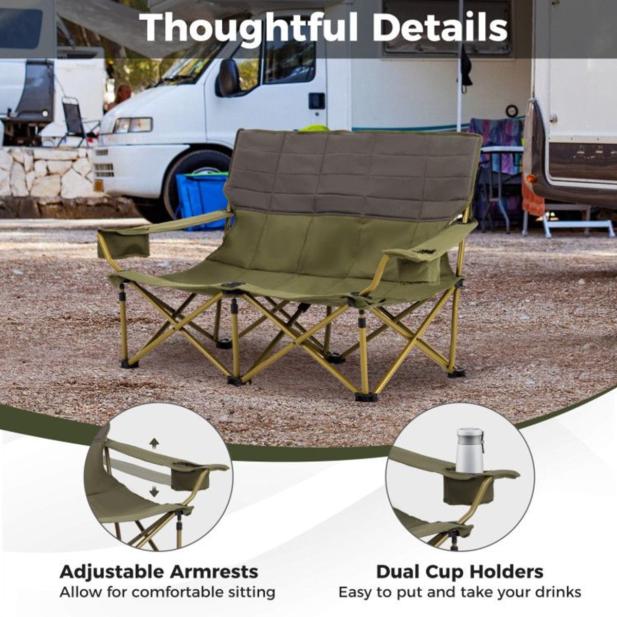Double Loveseat Camping Chair - 660 lb Capacity, Folding, Cup Holders (Carry Bag) — outdoor chairs