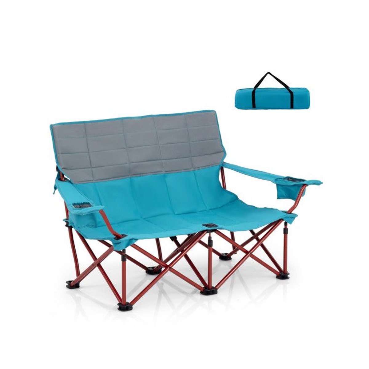 Double Loveseat Camping Chair - 660 lb Capacity, Folding, Cup Holders (Carry Bag) — navy blue, outdoor chairs