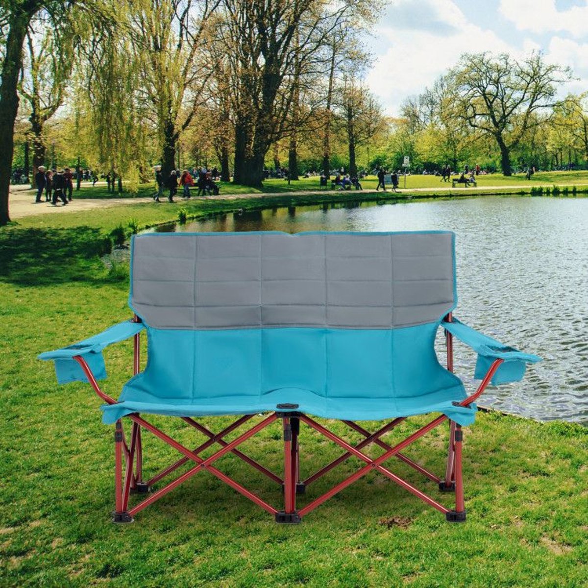 Double Loveseat Camping Chair - 660 lb Capacity, Folding, Cup Holders (Carry Bag) — outdoor chairs, view 12