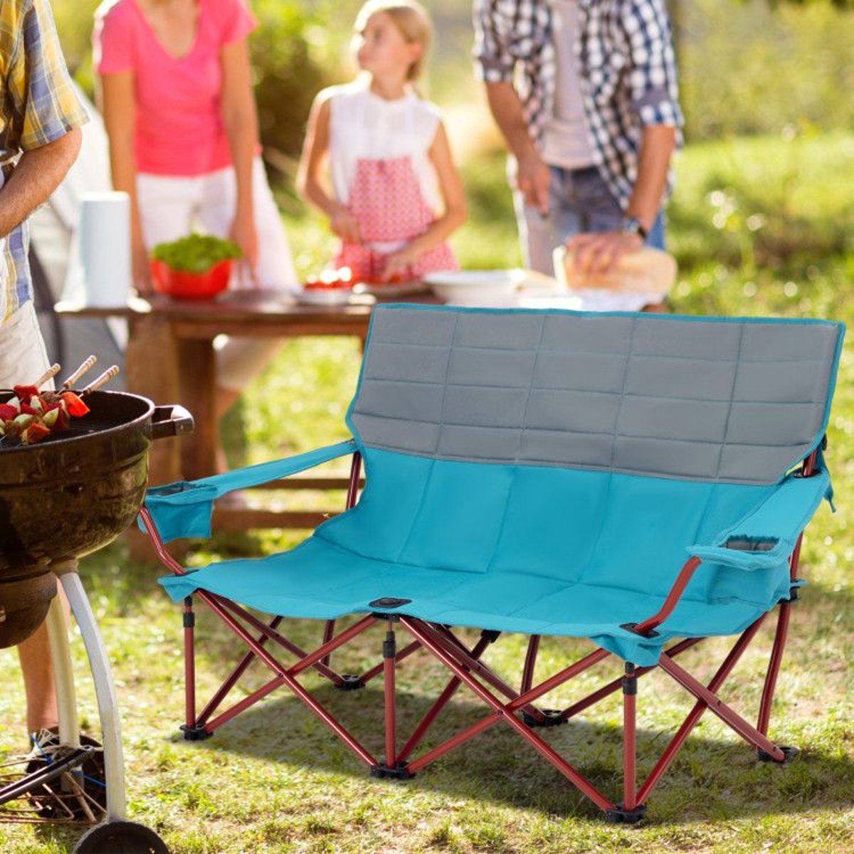 Double Loveseat Camping Chair - 660 lb Capacity, Folding, Cup Holders (Carry Bag) — outdoor chairs, view 13