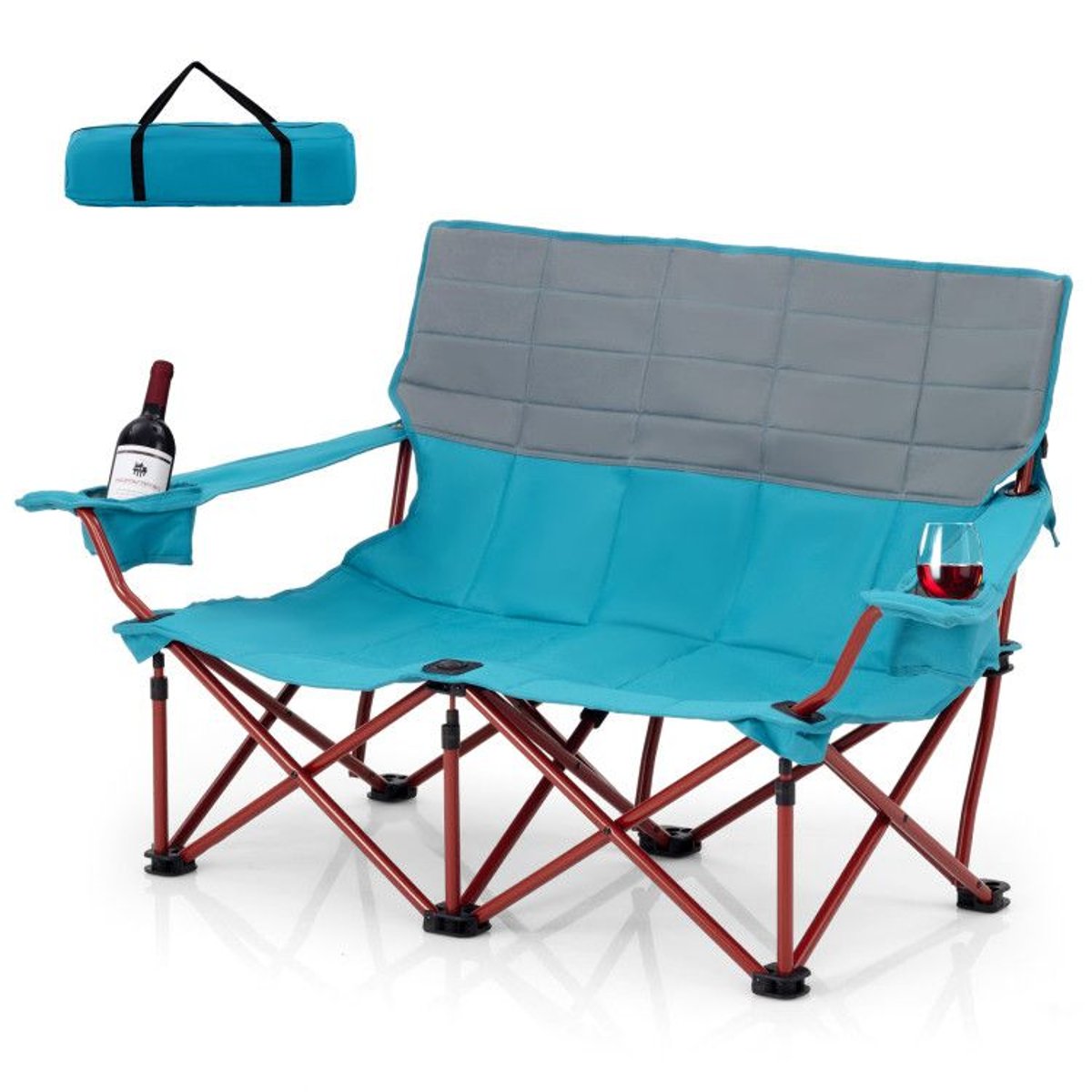 Double Loveseat Camping Chair - 660 lb Capacity, Folding, Cup Holders (Carry Bag) — outdoor chairs, view 14