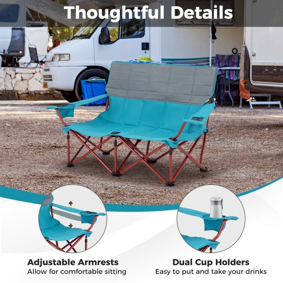 Double Loveseat Camping Chair - 660 lb Capacity, Folding, Cup Holders (Carry Bag) — outdoor chairs, view 16
