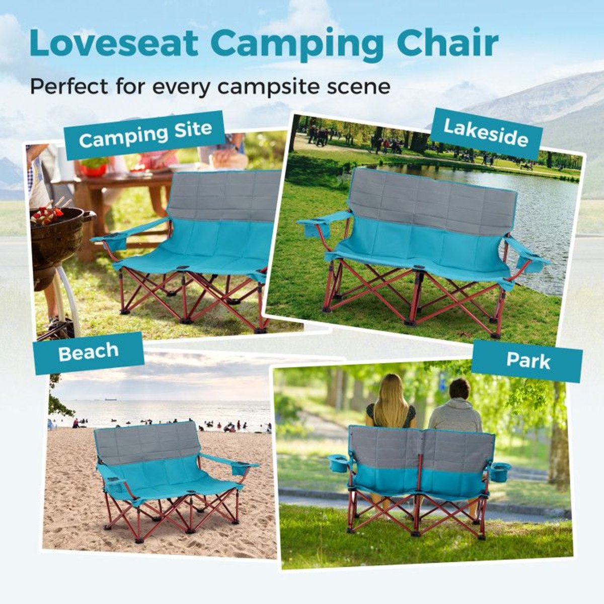 Double Loveseat Camping Chair - 660 lb Capacity, Folding, Cup Holders (Carry Bag) — outdoor chairs, view 18