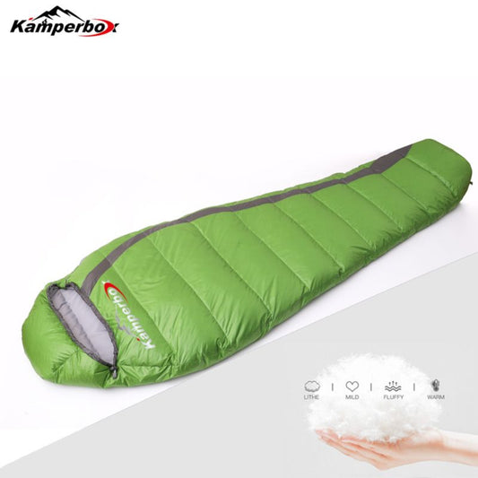 Kamperbox Winter Down Sleeping Bag - Lightweight & Compact for Cold-Weather Camping — green, bags, front view