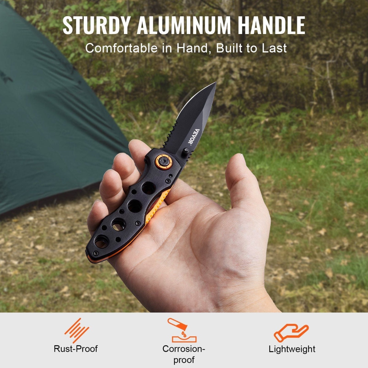 Folding Pocket Knife - 3" 7Cr17Mov Blade with Aluminum Handle — tool knives, detail