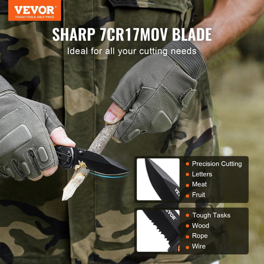Folding Pocket Knife - 3" 7Cr17Mov Blade with Aluminum Handle — tool knives, angled view