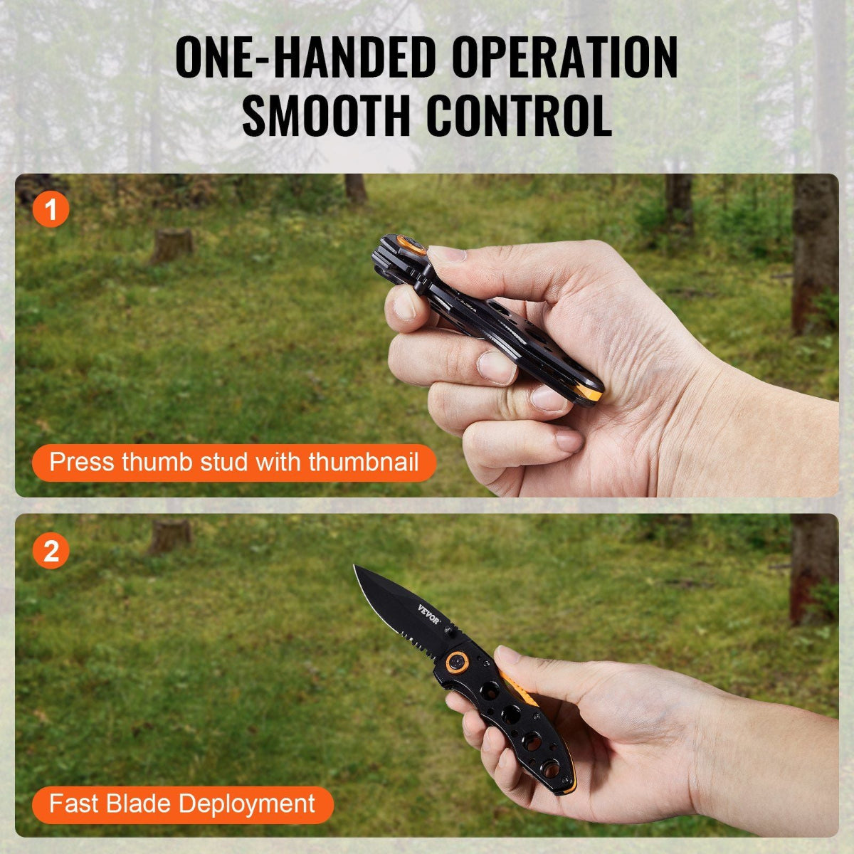 Folding Pocket Knife - 3" 7Cr17Mov Blade with Aluminum Handle — tool knives, back view