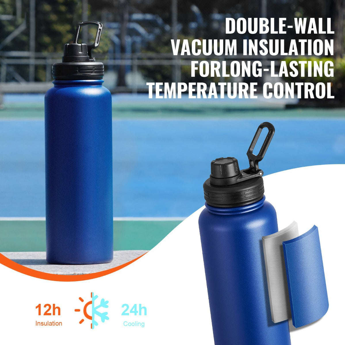 Insulated Stainless Steel Wide-Mouth Water Bottle — bottles, back view