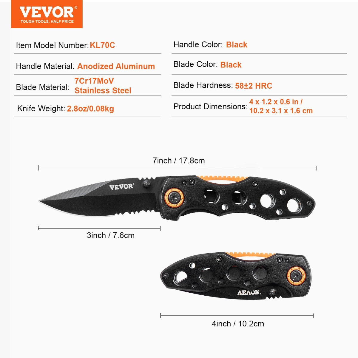 Folding Pocket Knife - 3" 7Cr17Mov Blade with Aluminum Handle — tool knives, view 7