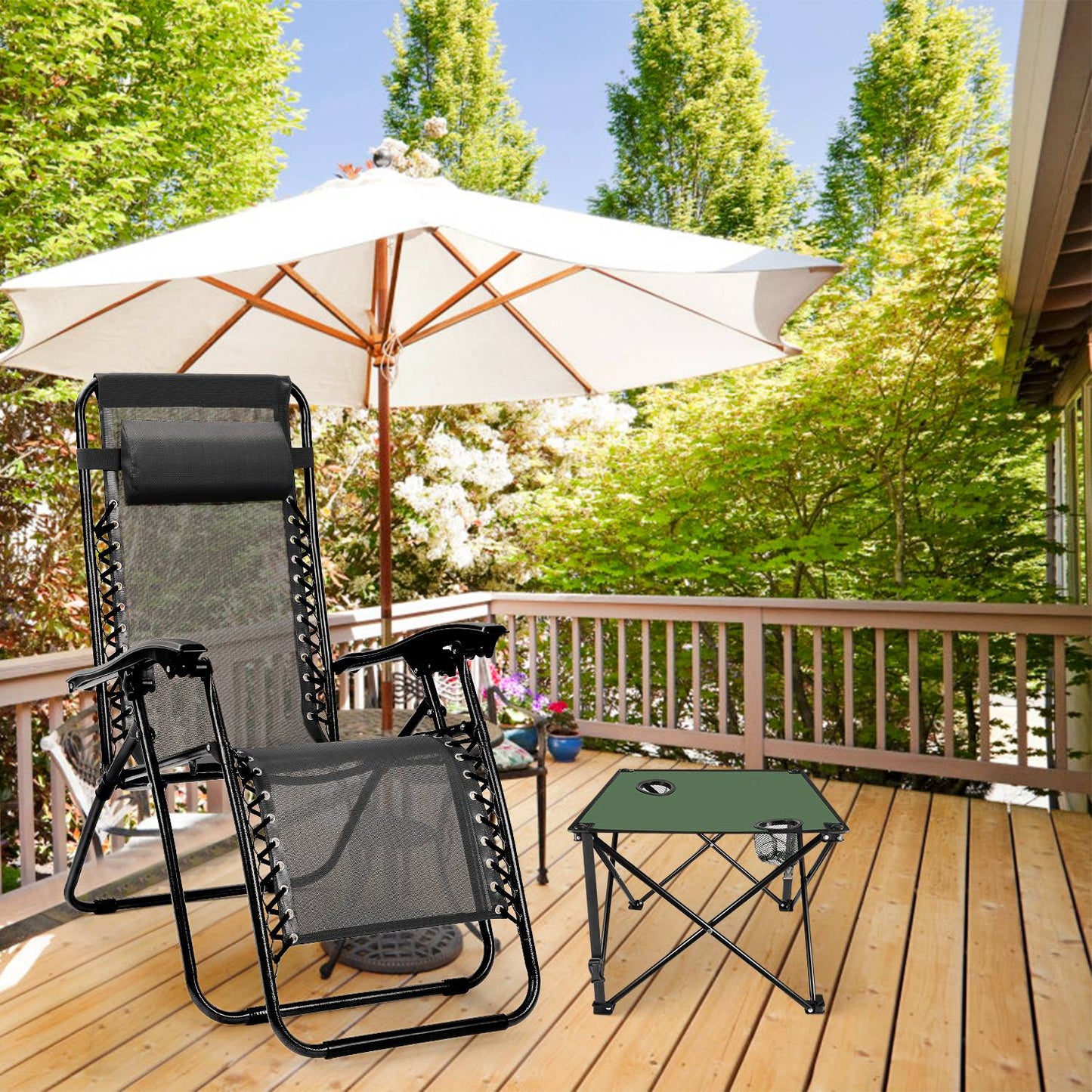 Lake Forest Green Portable Folding Camping Table with 2 Cup Holders