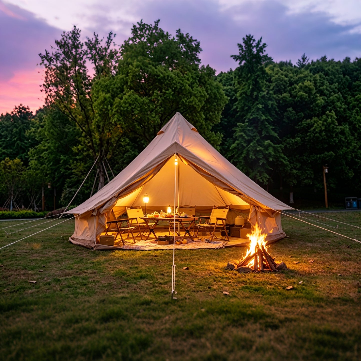 Beige 9.8 FT Oxford Bell Tent with Stove Jack – 3–4 Person
