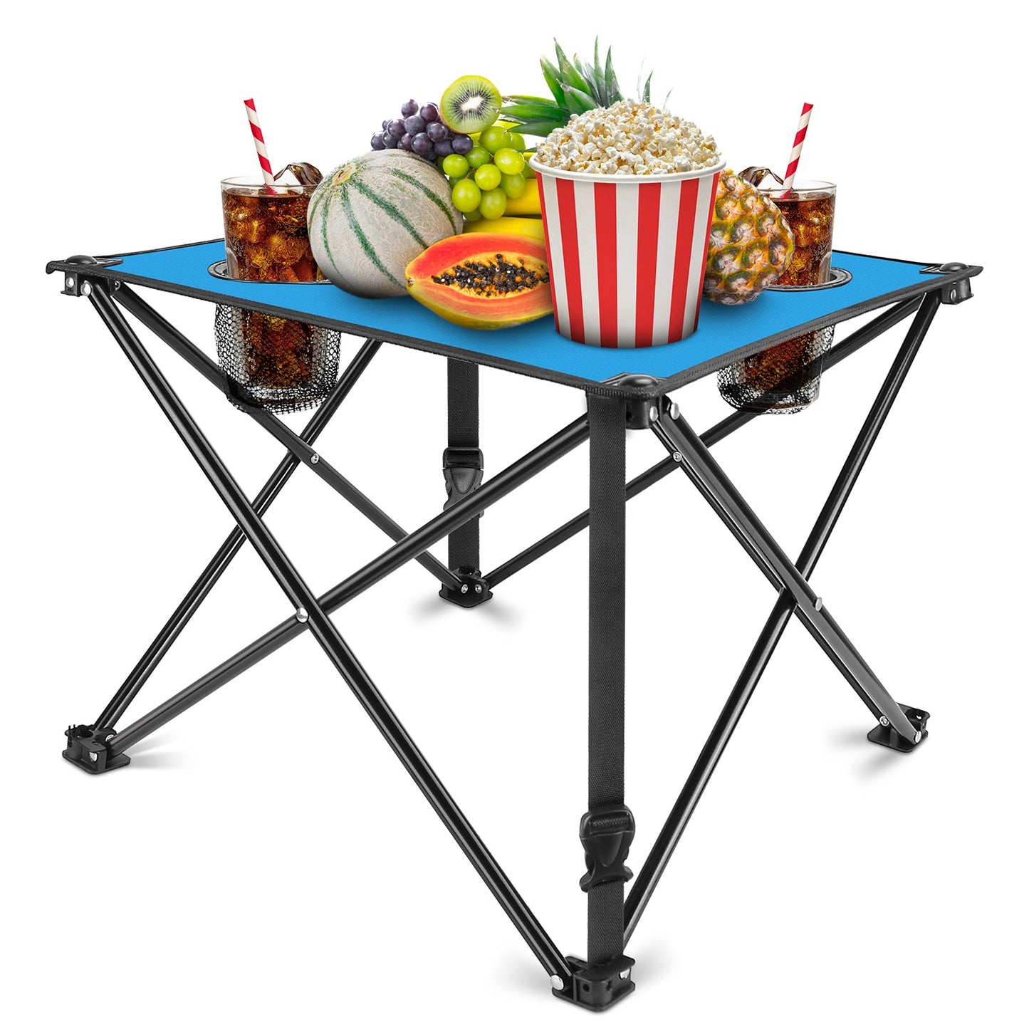 Lake Forest Blue Portable Folding Camping Table with 2 Cup Holders