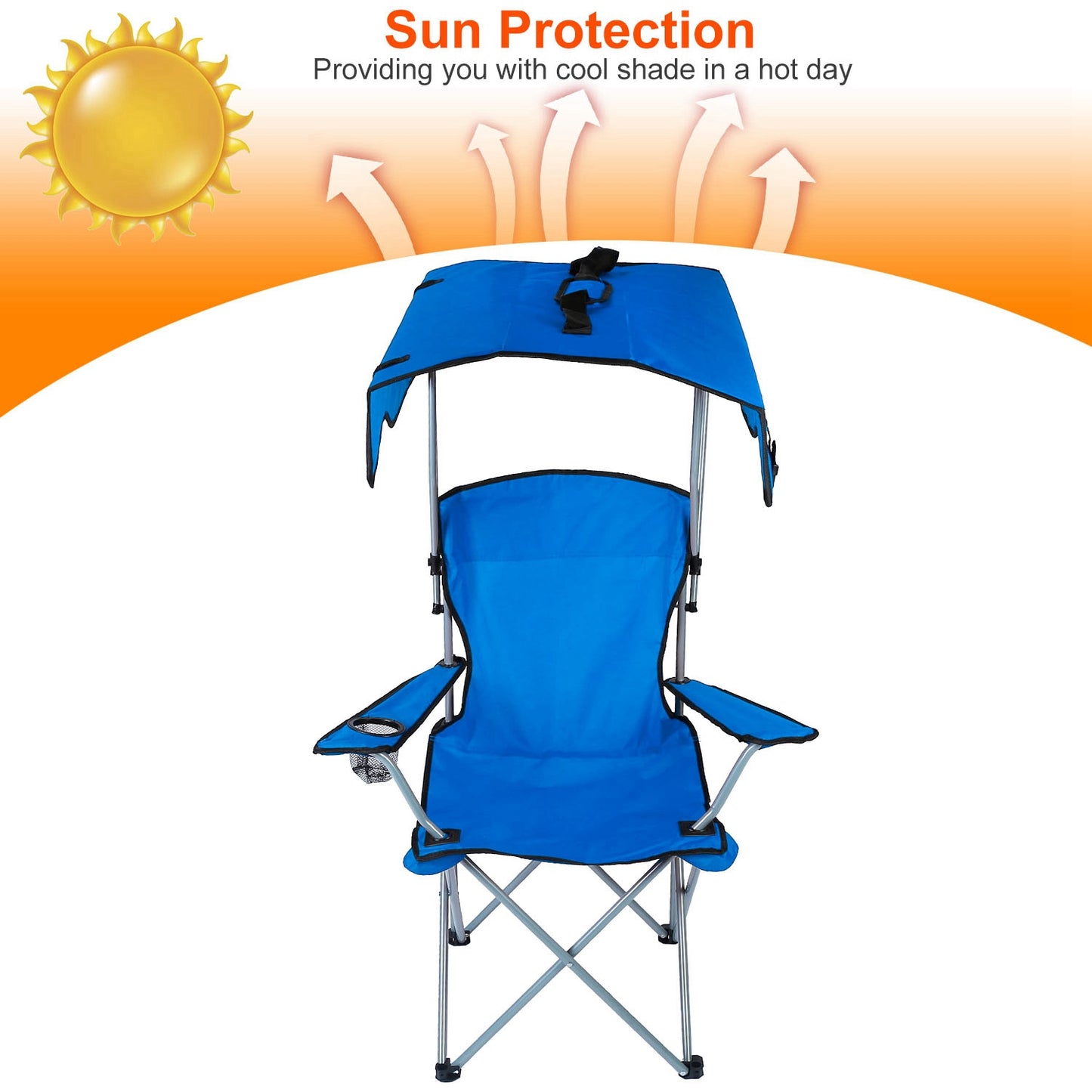 Lake Forest Blue Foldable Canopy Camping Chair with Cup Holder