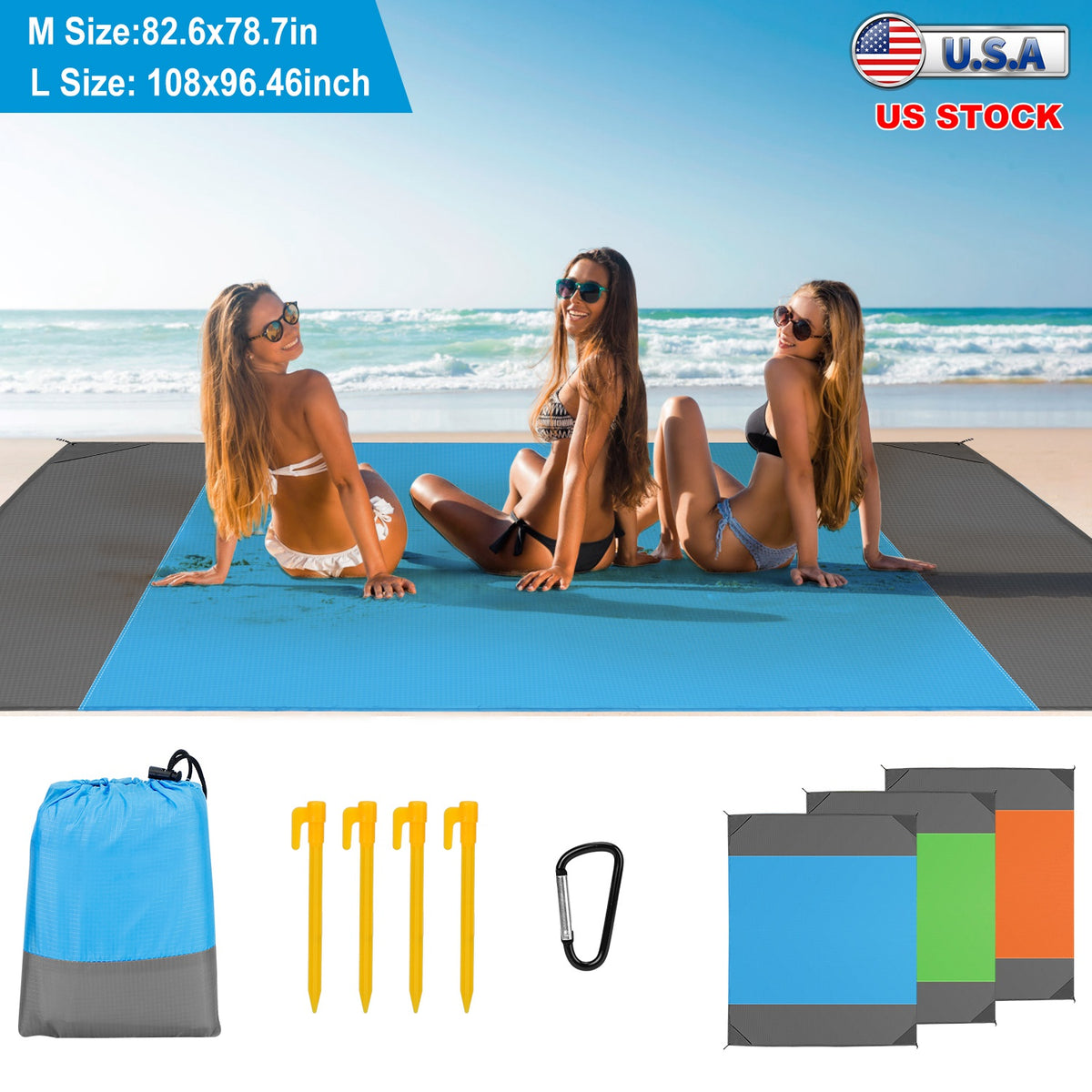 Blue Medium 2–3 Person Sandproof Camping & Beach Blanket