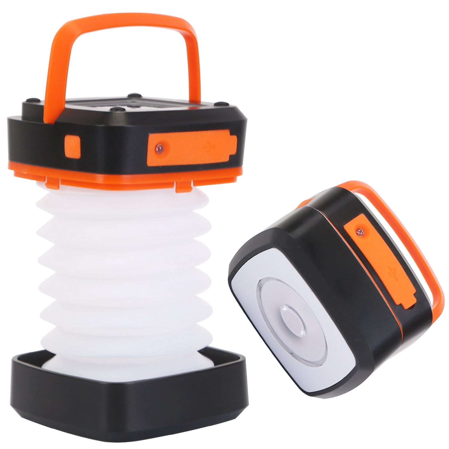 Black and orange portable lantern on a white background