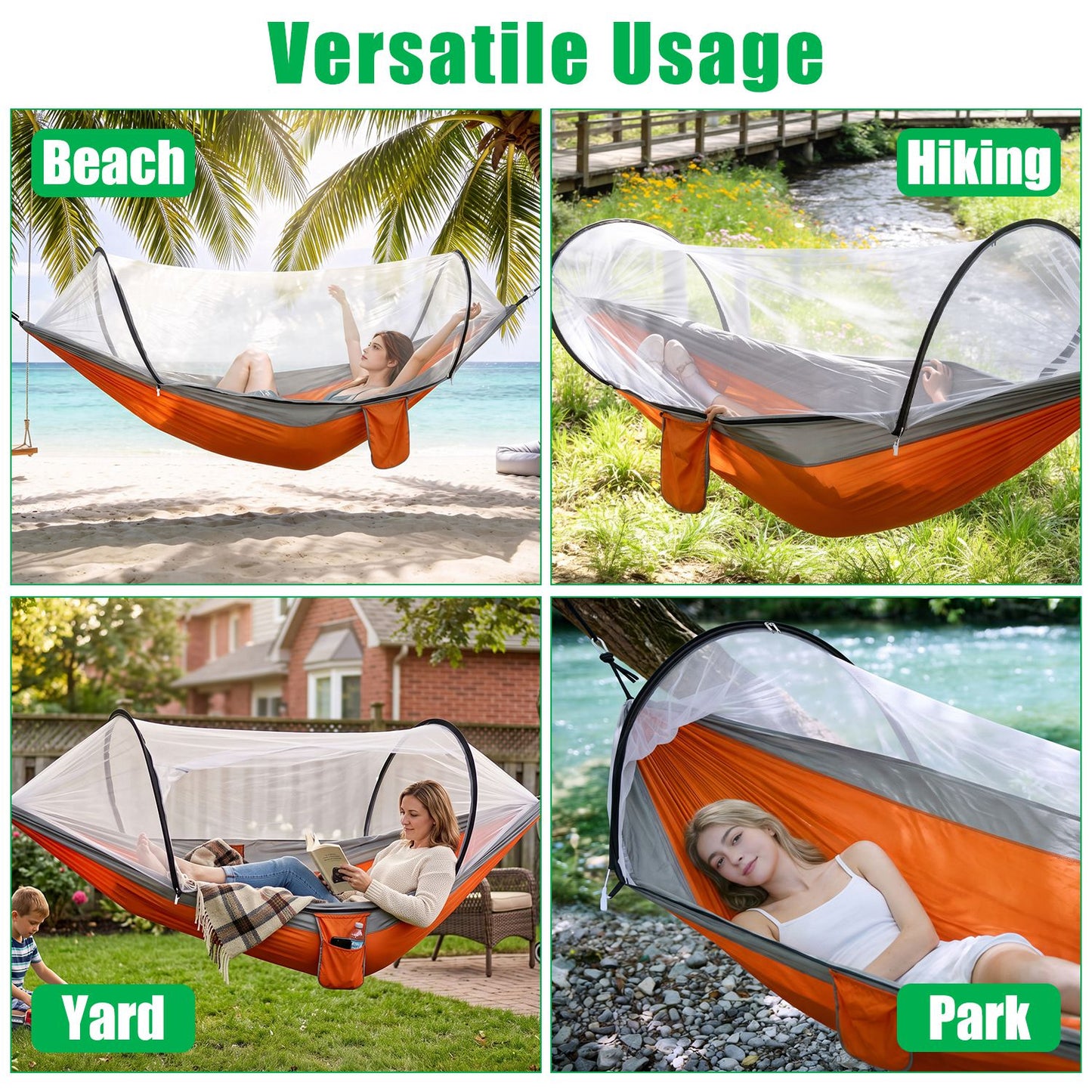 Lake Forest 3-in-1 Camping Hammock with Mosquito Net – Orange/Grey