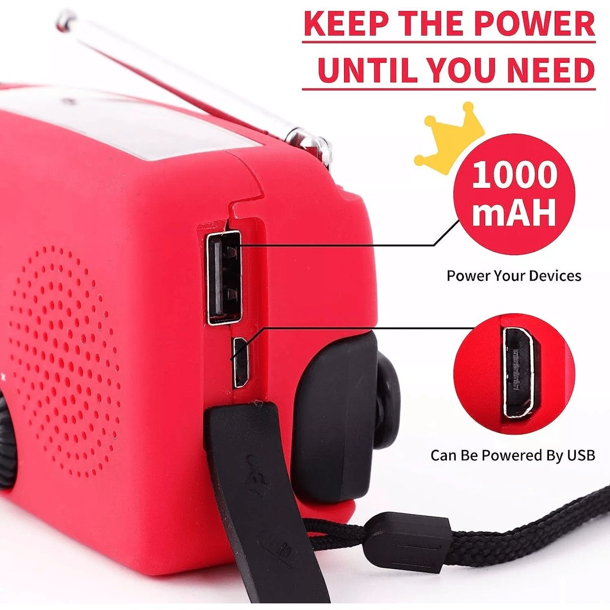 Emergency Crank & Solar Weather Radio - 1000mAh Power Bank + Flashlight — tools kits, detail