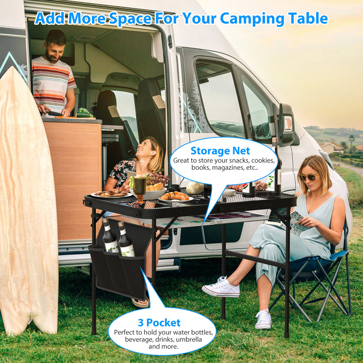 Hanging Camping Table Storage Net with 3 Side Pockets