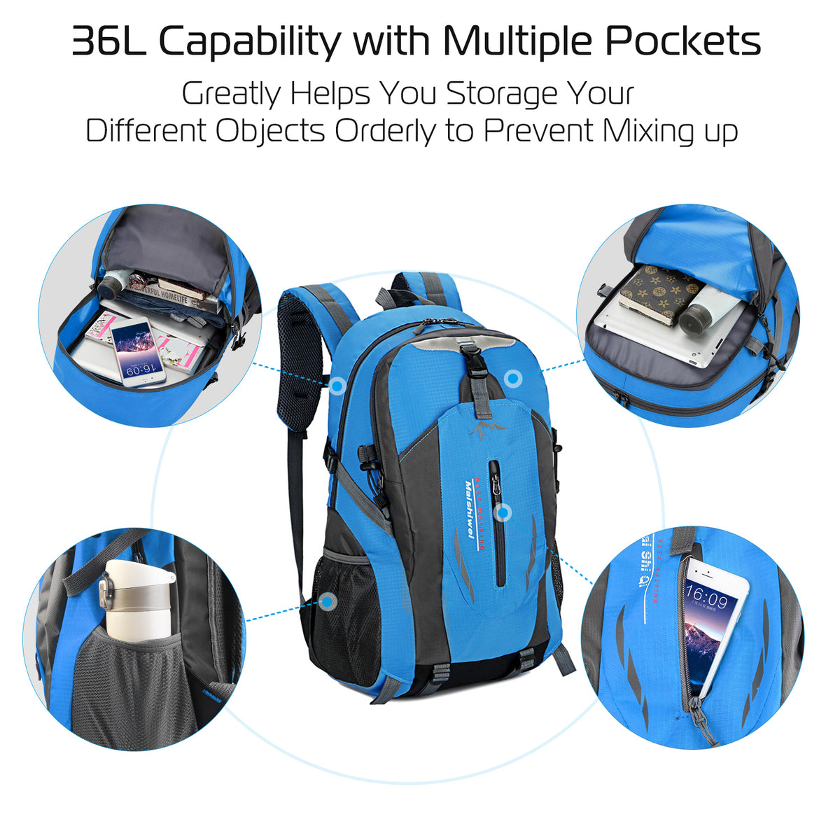 36L Outdoor Hiking Backpack – Blue