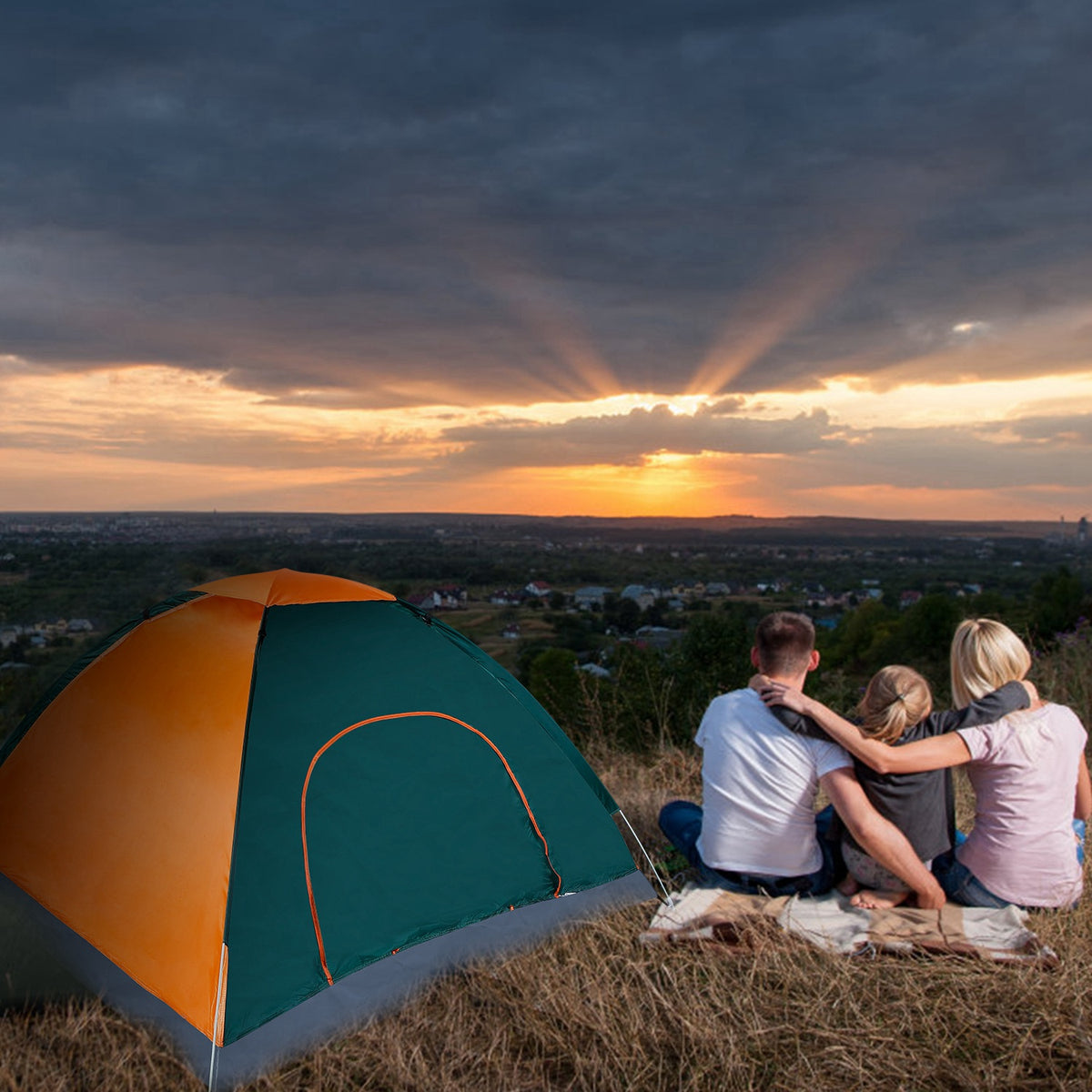 Orange 3–4 Person Instant Pop-Up Camping Tent