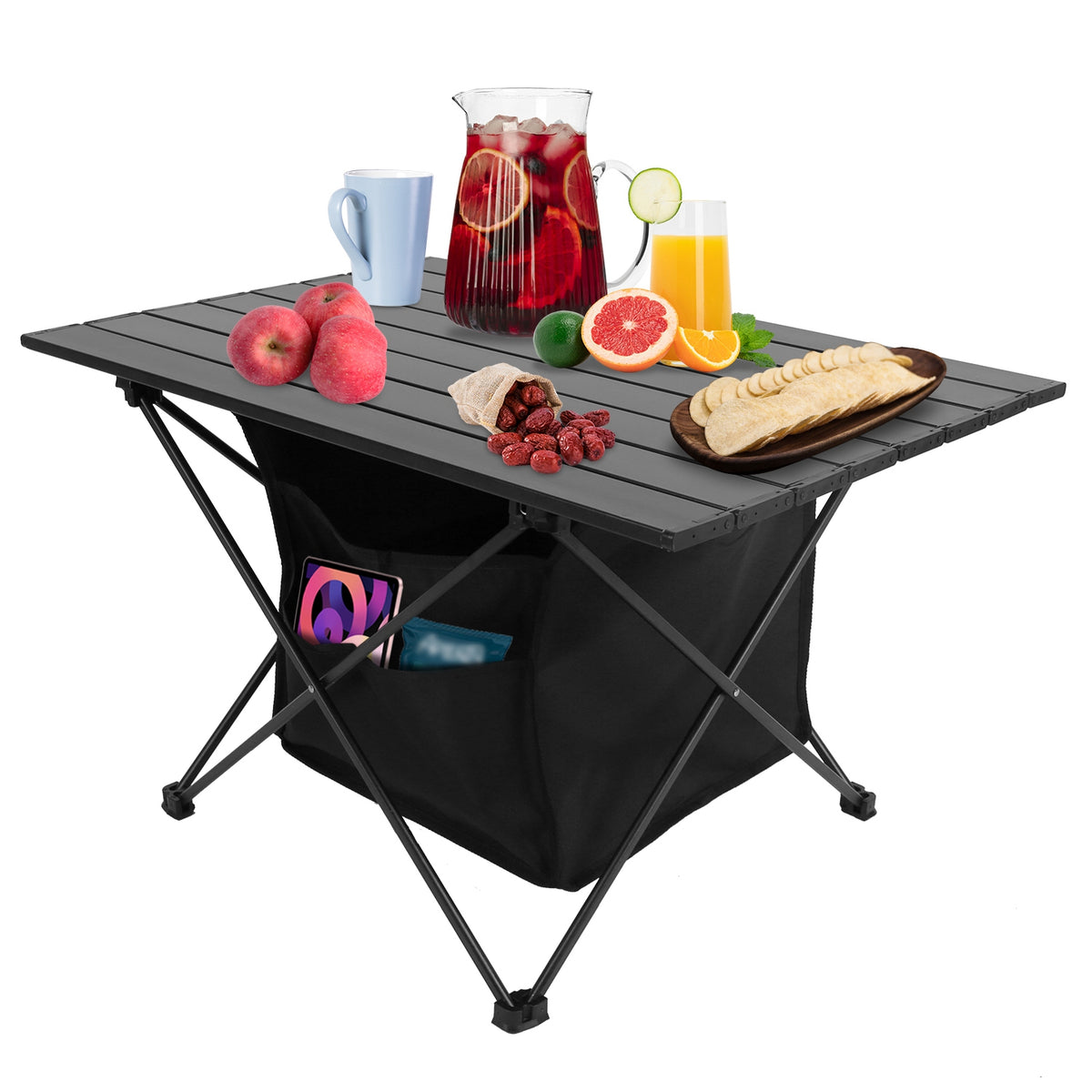 Large Foldable Aluminum Camping Table with Storage Basket