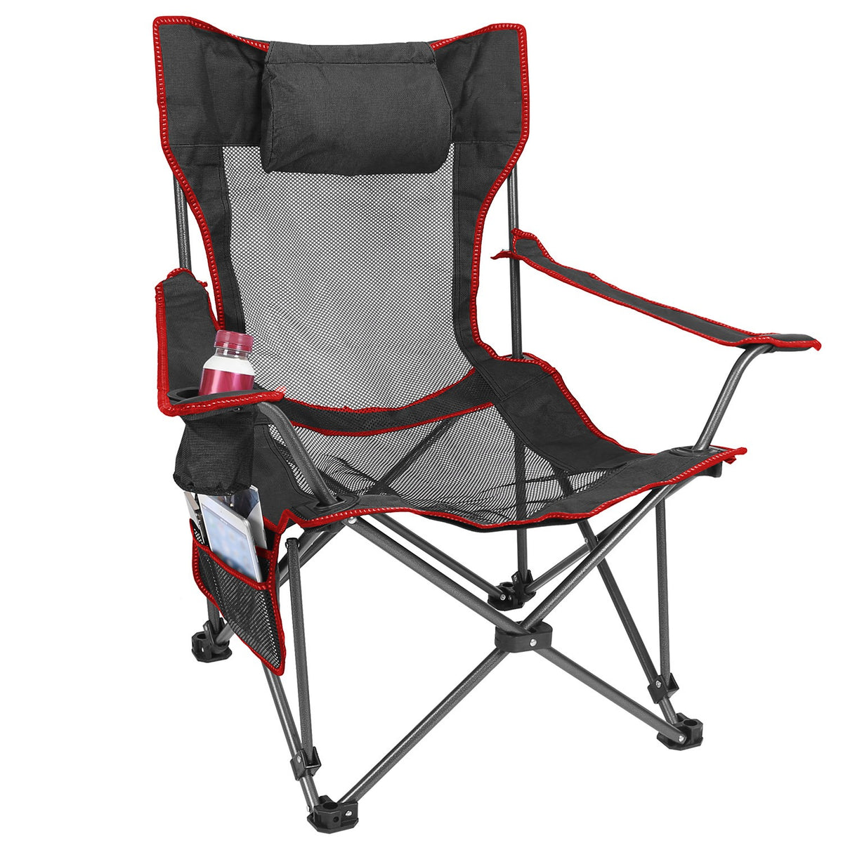 Black Adjustable Reclining Folding Camping Chair