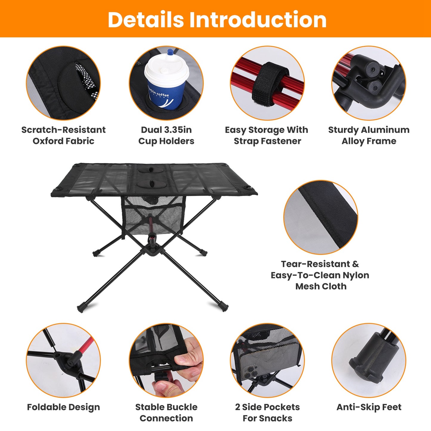 Lake Forest Portable Folding Camping Table with Cup Holders & Side Pockets
