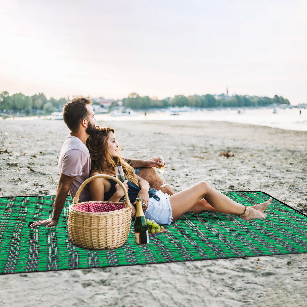 Green Plaid 60" × 78" Waterproof Picnic Blanket