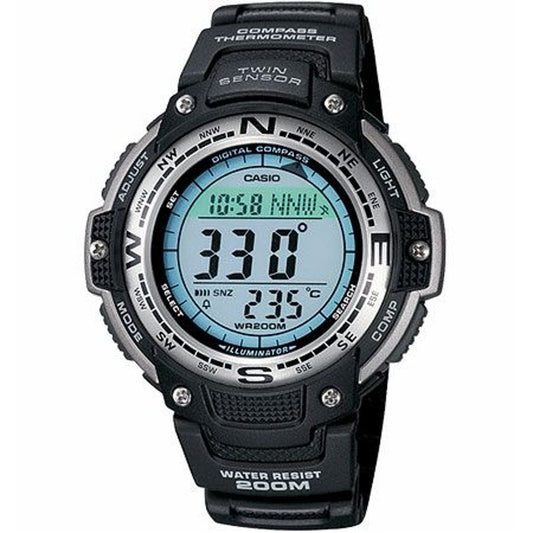 Hunting Watch with Built-In Compass - Rugged Outdoor Timepiece — black, navigational compasses, angled view