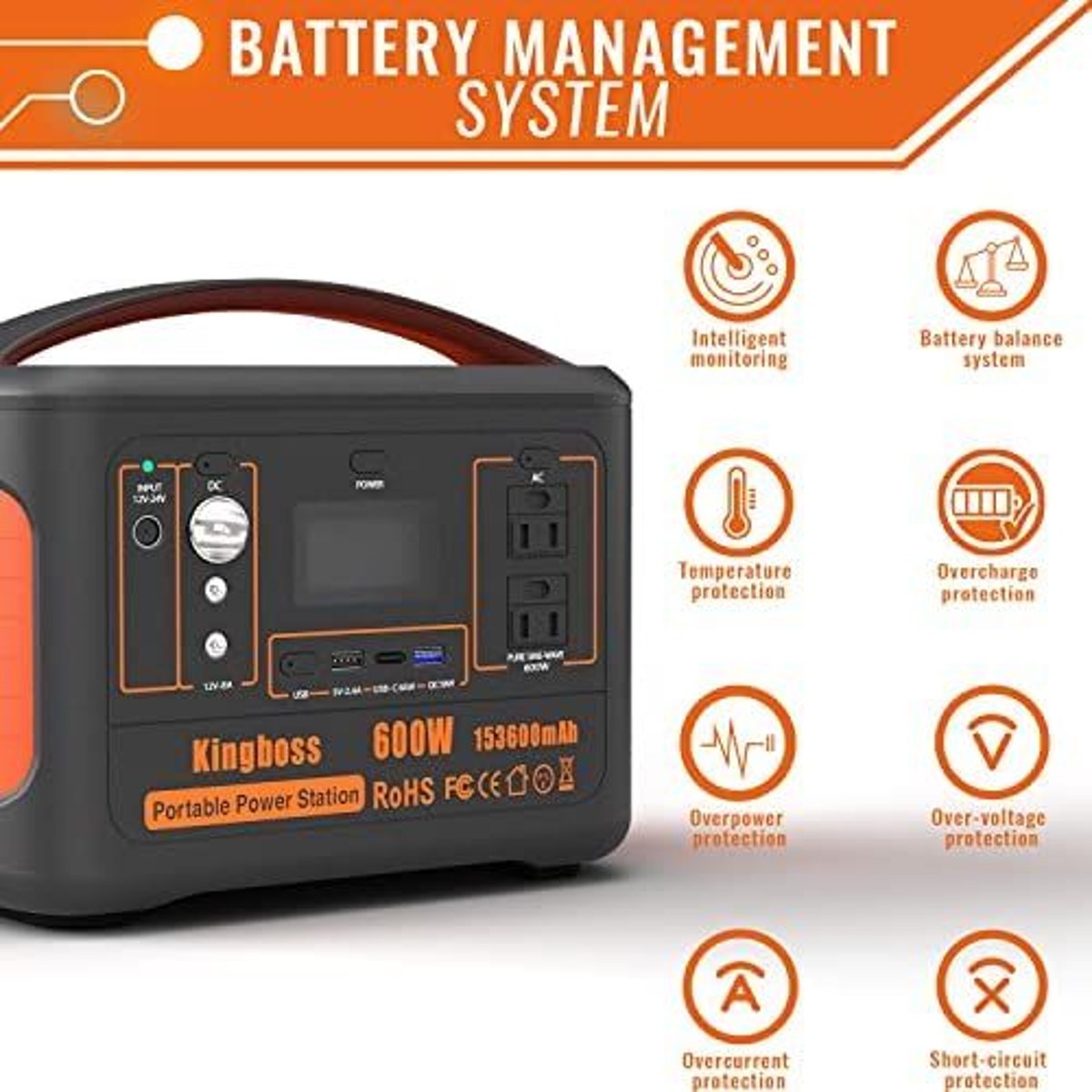 Kingboss 600W Portable Solar Generator – 568Wh Lithium Power Station — orange, stations