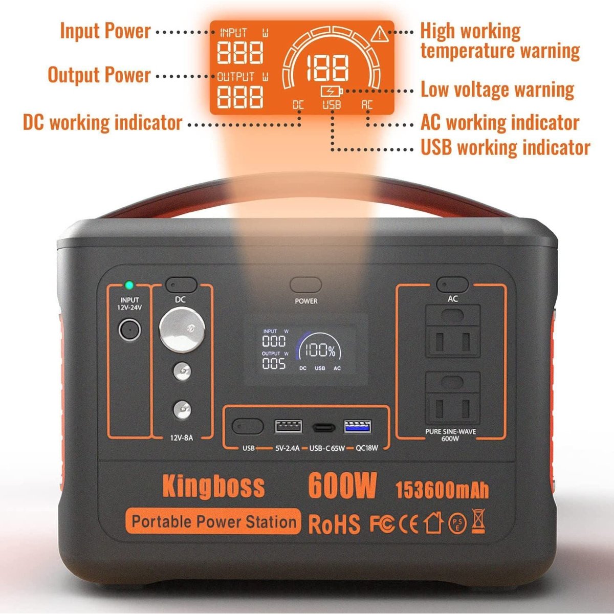 Kingboss 600W Portable Solar Generator – 568Wh Lithium Power Station — stations, view 7