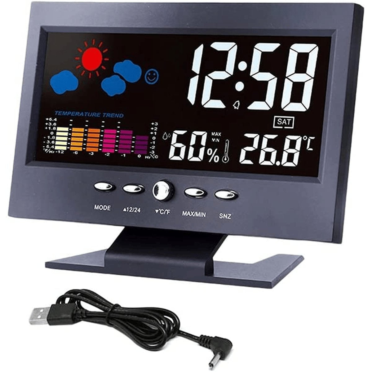 LED Digital Alarm Clock - Snooze, Calendar, Temp & Humidity (Weather Display) — clocks, detail