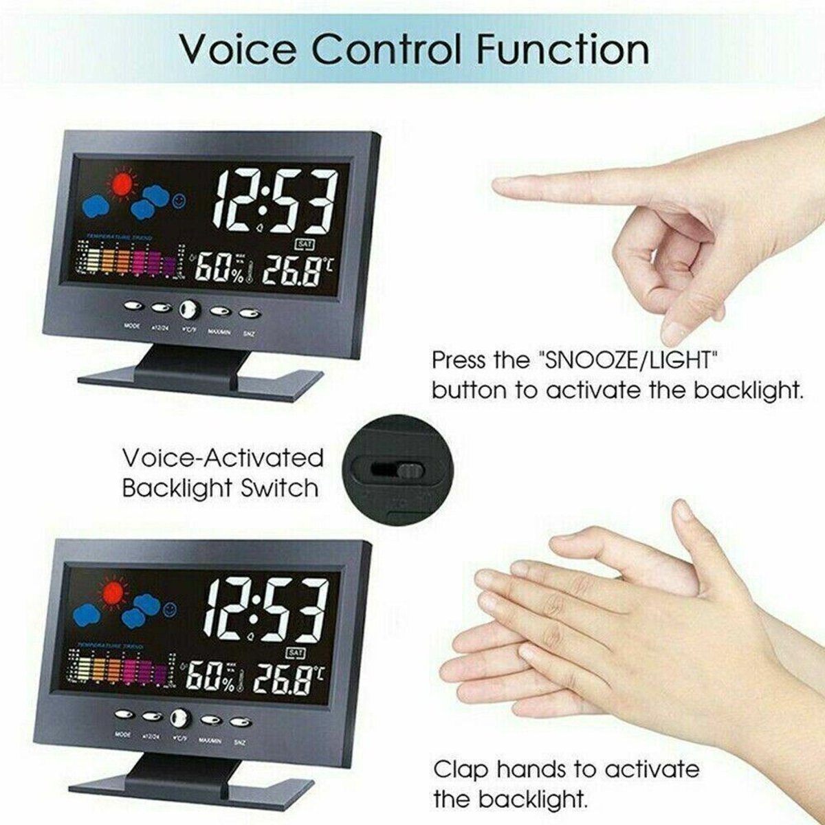 LED Digital Alarm Clock - Snooze, Calendar, Temp & Humidity (Weather Display) — clocks, view 8