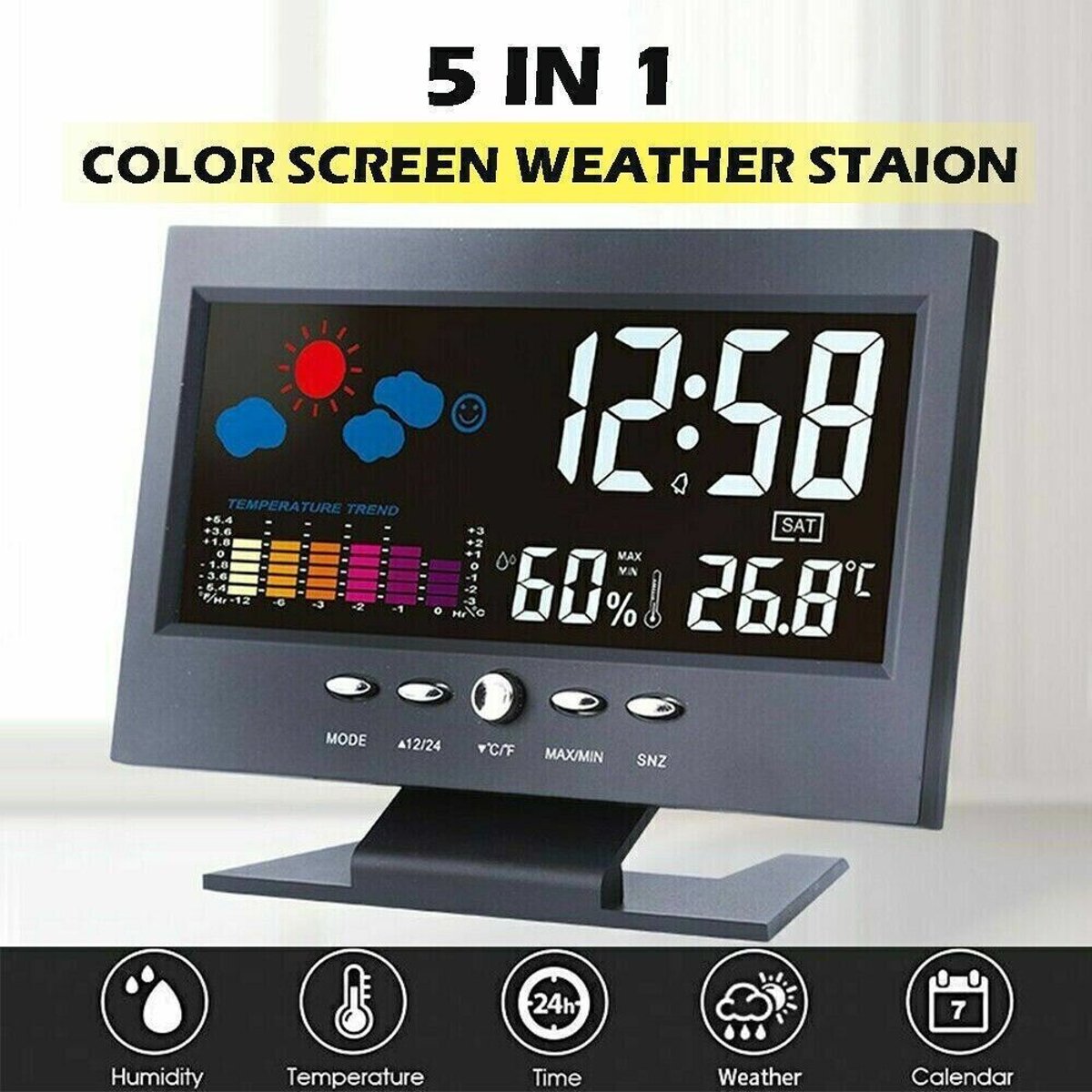 LED Digital Alarm Clock - Snooze, Calendar, Temp & Humidity (Weather Display) — clocks, view 9