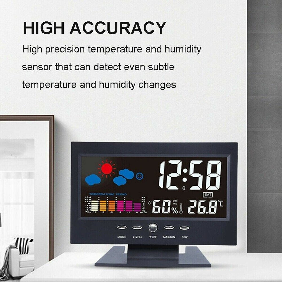 LED Digital Alarm Clock - Snooze, Calendar, Temp & Humidity (Weather Display) — clocks, view 10