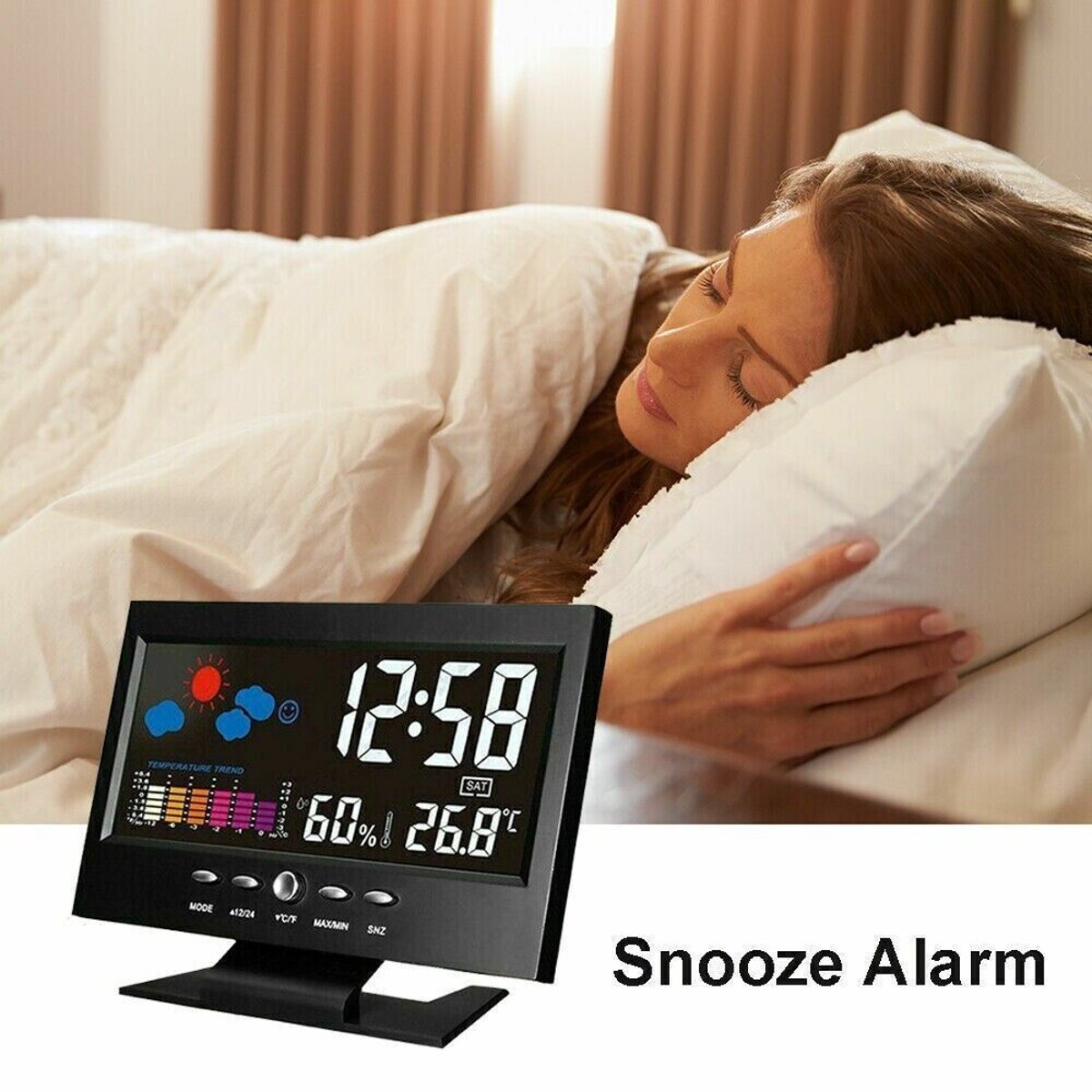 LED Digital Alarm Clock - Snooze, Calendar, Temp & Humidity (Weather Display) — clocks, view 11
