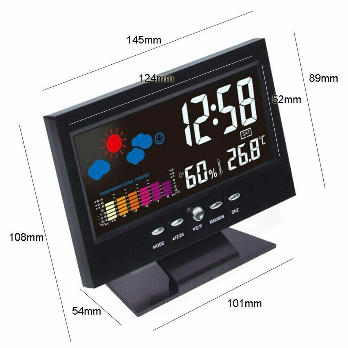 LED Digital Alarm Clock - Snooze, Calendar, Temp & Humidity (Weather Display) — clocks, view 12