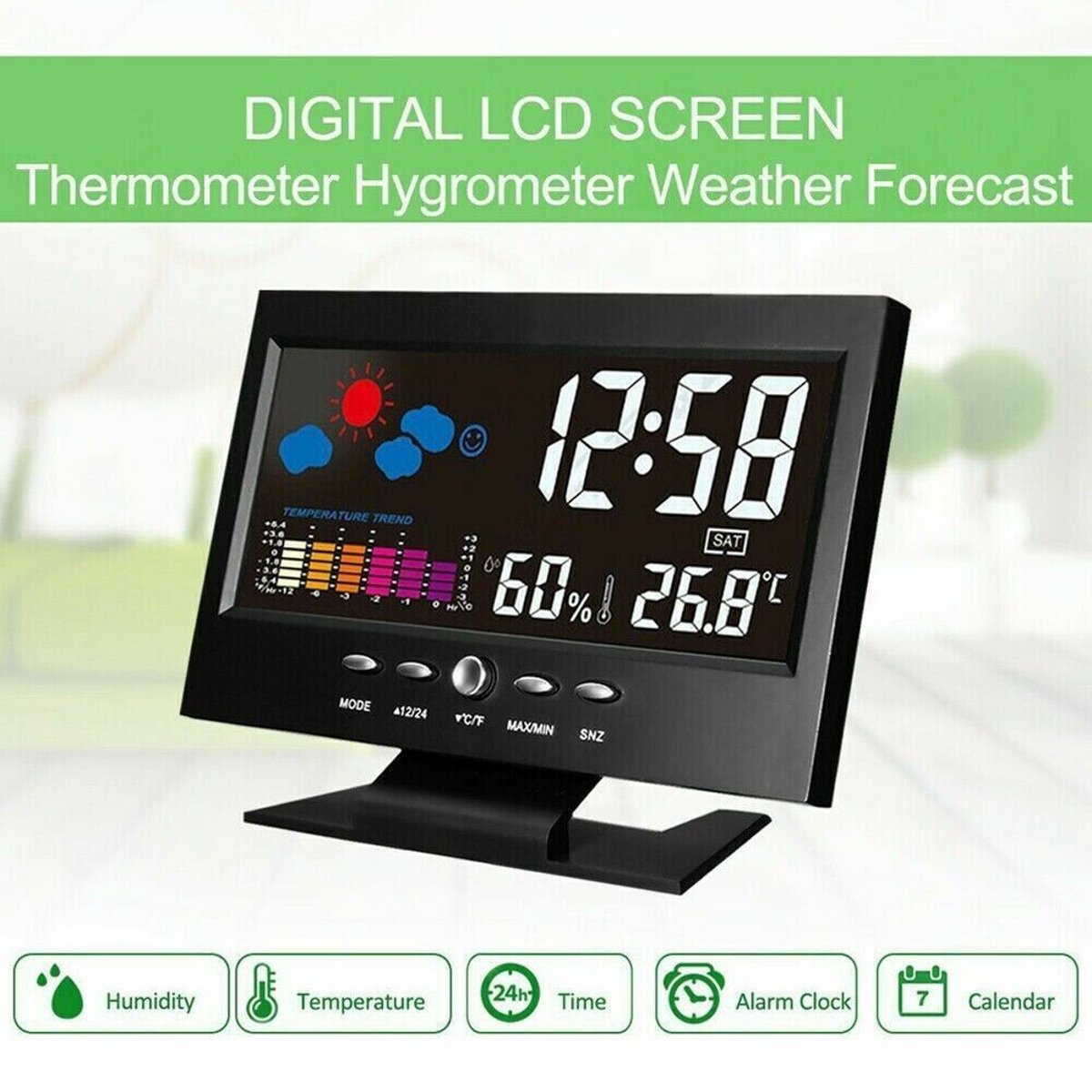 LED Digital Alarm Clock - Snooze, Calendar, Temp & Humidity (Weather Display) — clocks, view 15