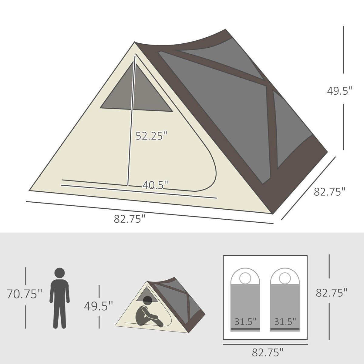 Outsunny 2-3 Person Instant Pop-Up Tent - 3000 mm, Mesh Walls, Rainfly — tents, back view