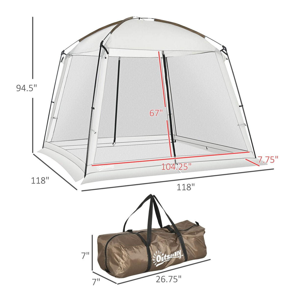 Outsunny 6-8 Person Screen Room Canopy - 118′′ × 118′′, UV50+, 2 Doors — canopies, view 9