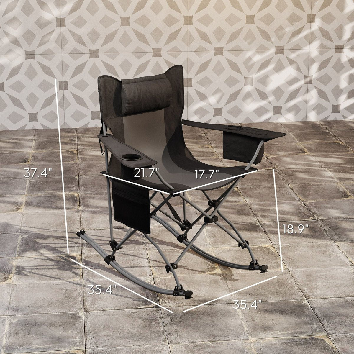 Outsunny Rocking Camping Chair - Cooler & Cup Holder, Folding (265 lb) — chairs, detail