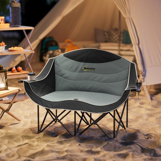 Oversized Loveseat Camping Chair - 551 lb Capacity, Wine & Cup Holders (Carry Bag) — black, outdoor chairs, front view