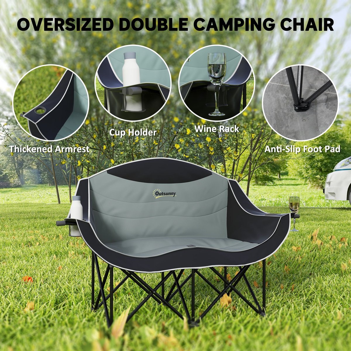 Oversized Loveseat Camping Chair - 551 lb Capacity, Wine & Cup Holders (Carry Bag) — outdoor chairs, back view