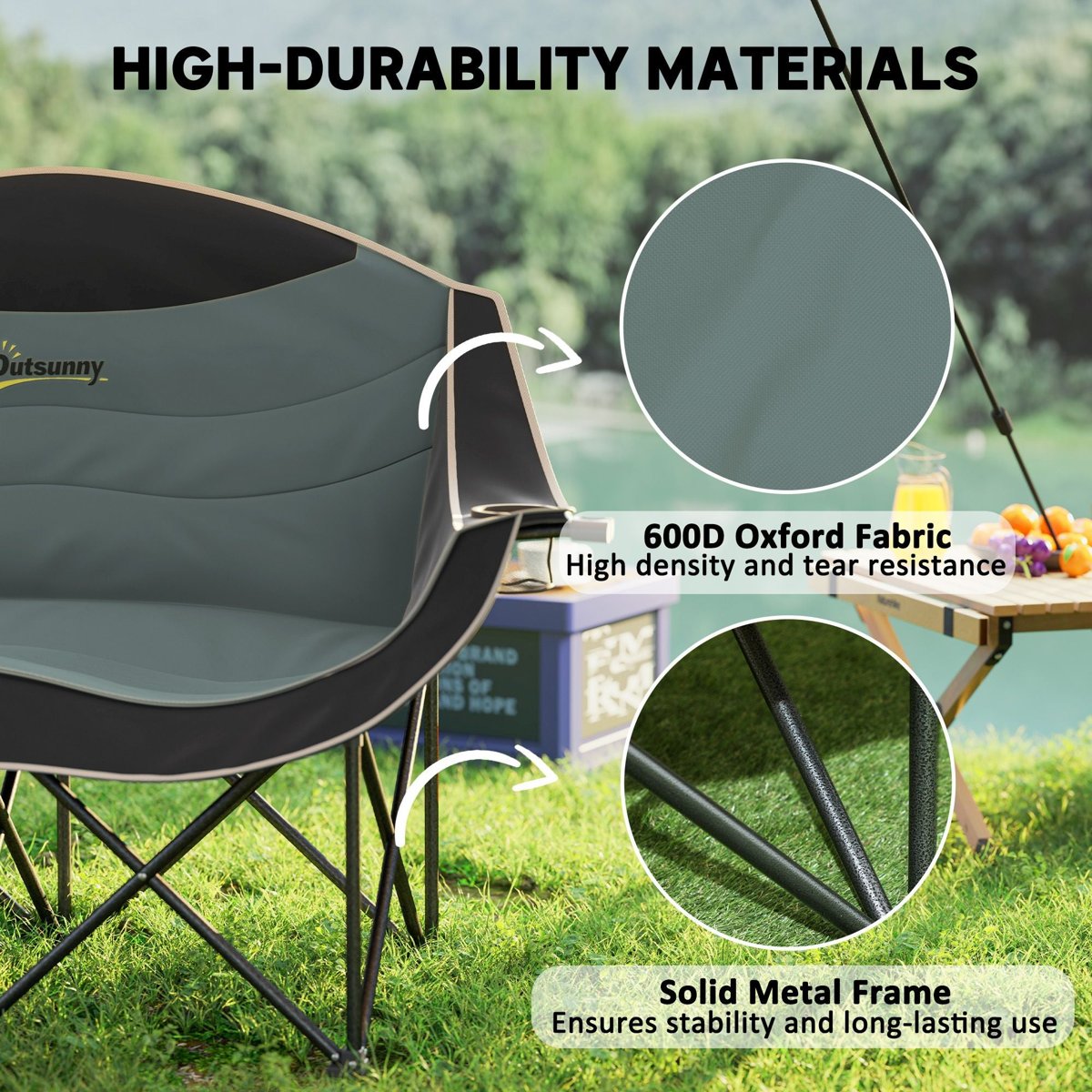 Oversized Loveseat Camping Chair - 551 lb Capacity, Wine & Cup Holders (Carry Bag) — outdoor chairs, detail