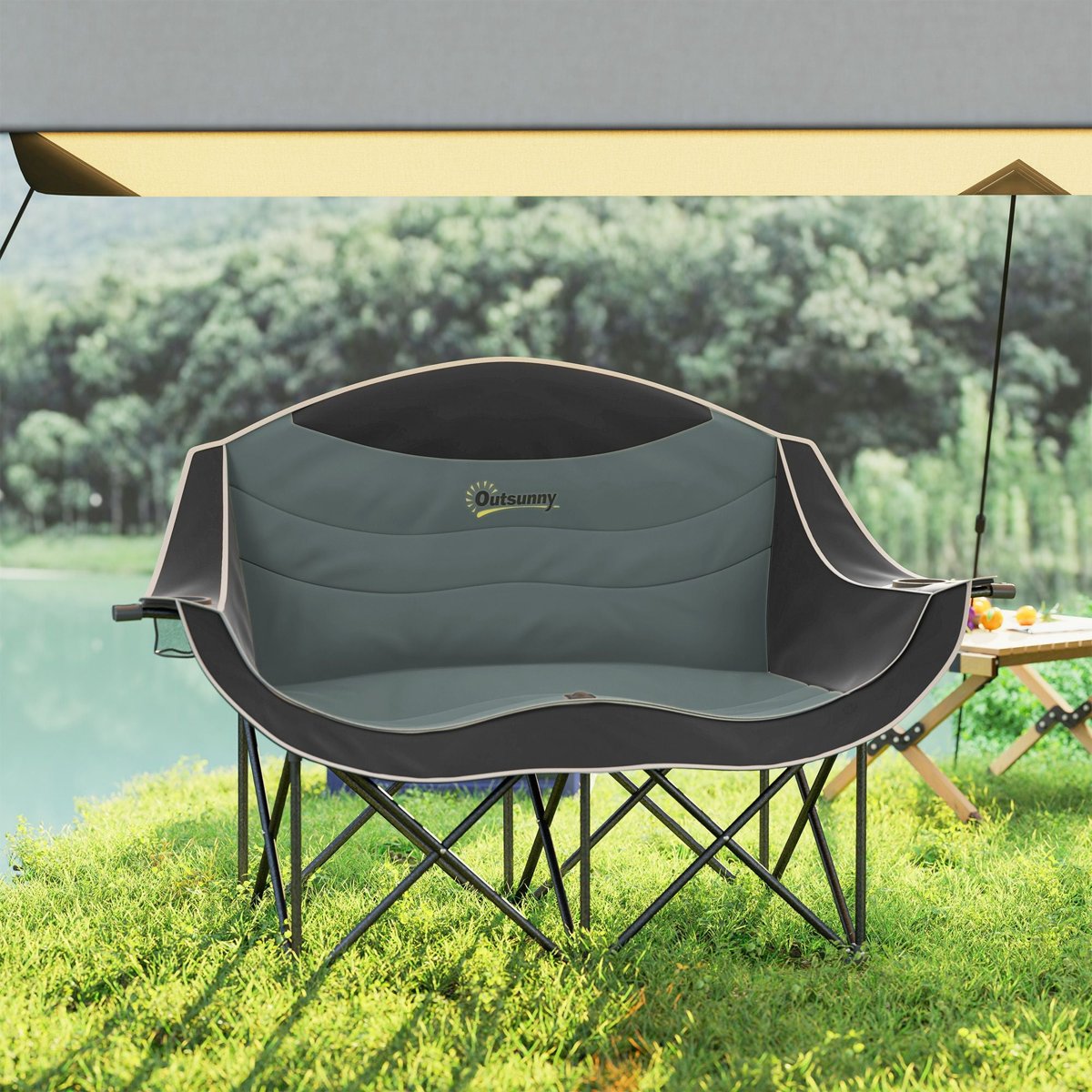 Oversized Loveseat Camping Chair - 551 lb Capacity, Wine & Cup Holders (Carry Bag) — outdoor chairs